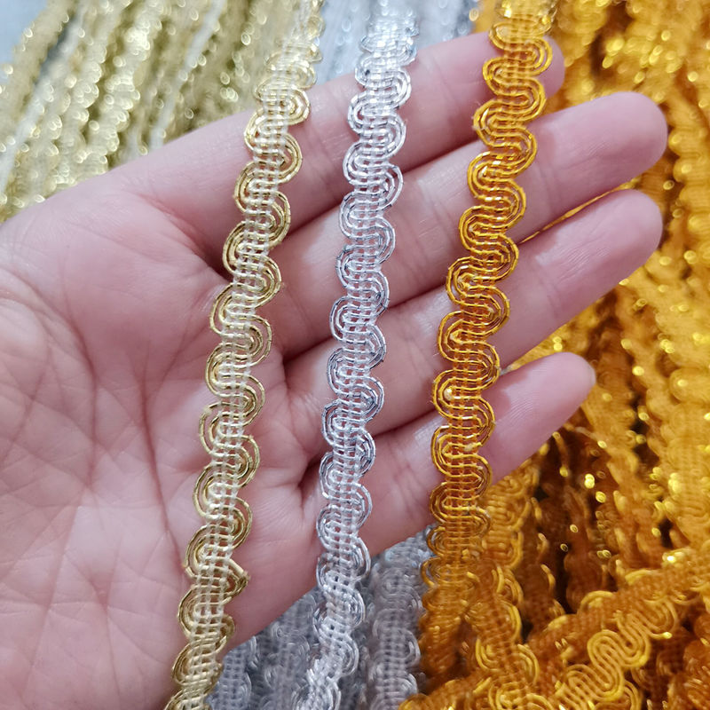 8MM金银丝波纹花边-金中弯带银色 波浪S弯曲福猪辅料织带服装辅料