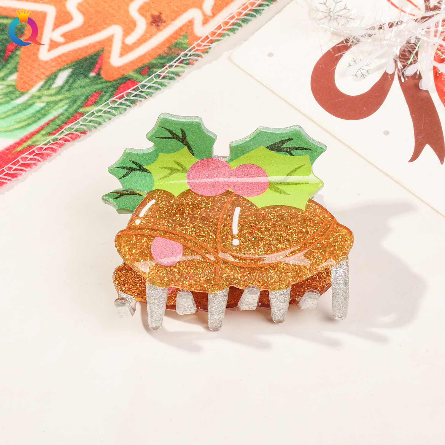 Christmas gift Odd reading cross border acrylic Christmas cartoon glitter hair clip disc hair clip senior sense shark clip hair accessories wholesale_voghion.com
