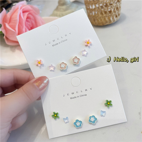 Colorful Flower Earrings Set 925 Pure Silver Pin Aurora Rainbow Butterfly Earrings for Women Unique Design Earrings