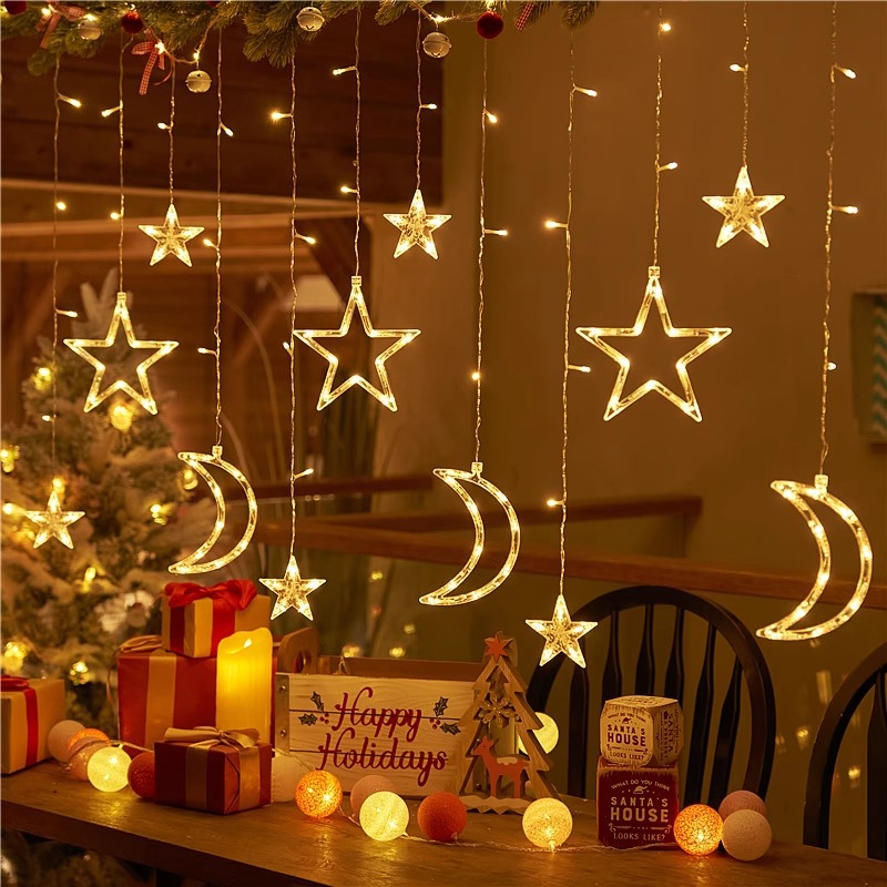 LED pequeña luz intermitente cadena luz estrellada cortina luz Navidad decoración al aire libre solar estrella Luz