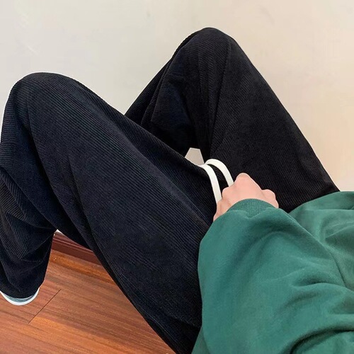 Men's Fall/Winter Corduroy Casual Pants Korean Style Loose Straight Leg Versatile Long Pants Hong Kong Style Sheer Elastic Waist Pants