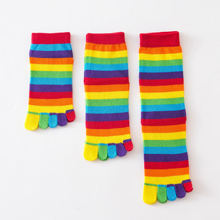 Rainbow-Colored Five-Toe Socks, Short and Mid-Length Five-Toe Socks, Women's Cotton Socks, Autumn and Winter Sweat-Absorbing and Warm Split-Toe Socks, Toe Socks 5