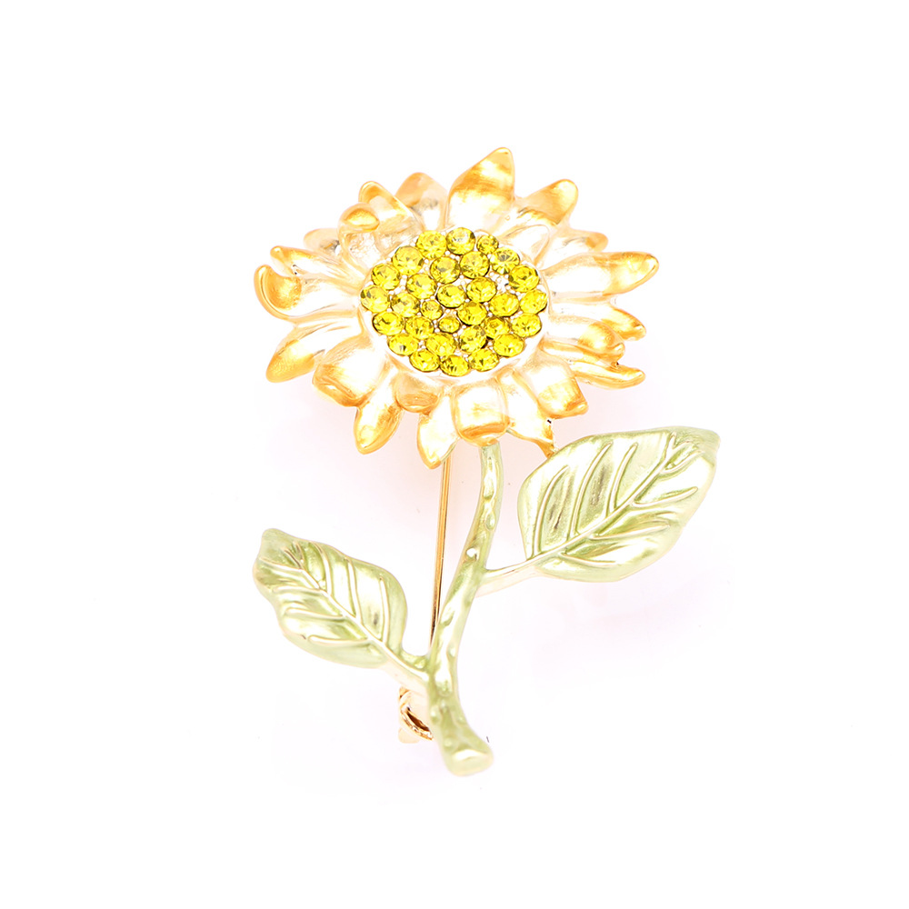 Van Gogh's Sunflower French Romantic Oil Dropping Enamel Glaze Flower Brooch Elegant Gold Plated Sunflower Pin Women