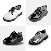 儿童皮鞋宝宝主持表演镂空系带童鞋时尚亮面男童魔力贴一脚蹬皮鞋
