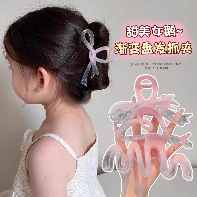 Coreano gradiente rosa abrazadera de arco para mujeres cabeza trasera gran cabello de cabello de cabello de cabello de tiburón