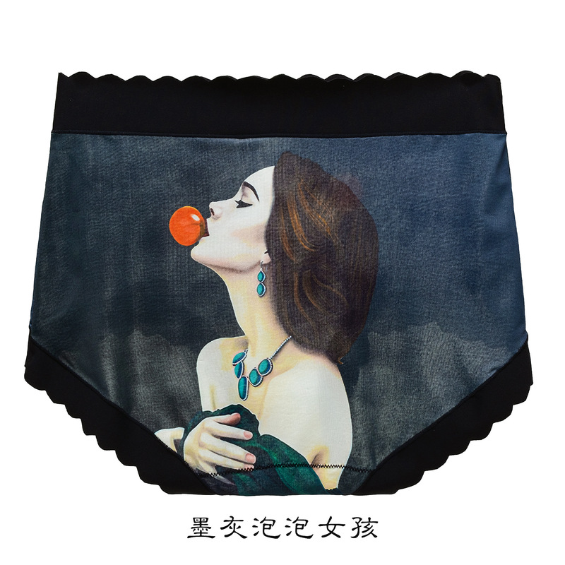 New mid-waist ladies underwear digital printing Nordic style underwear size seamless high stretch 160kg wearable New mid-waist ladies underwear digital printing Nordic style underwear size seamless high stretch 160kg wearable