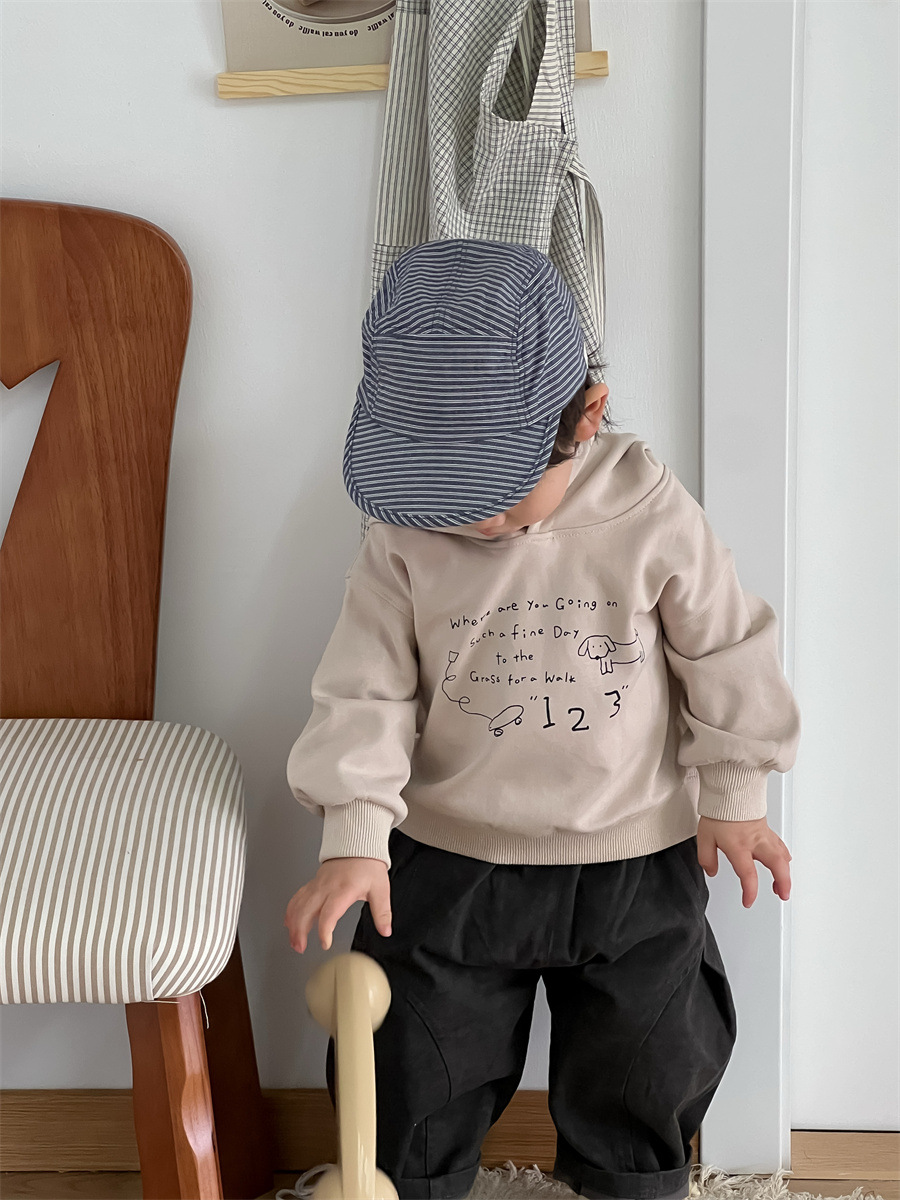 Niños 2025 otoño nuevo bebé ropa de otoño ropa infantil coreana impresión chaqueta con sombrero pantalones casuales image 3