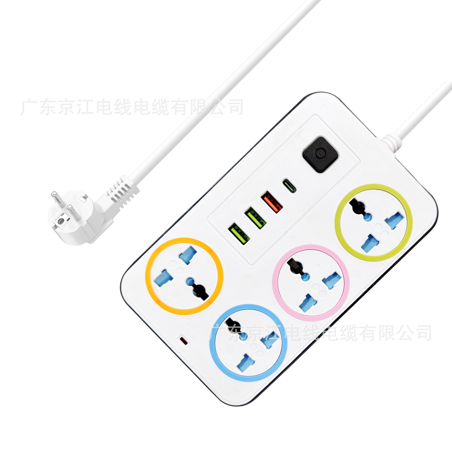 跨境电商外贸专用插座家用延长排插4孔带USBType-C彩色插座热销