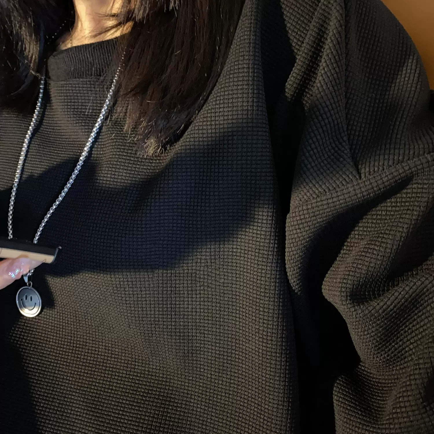 2025华夫格圆领长袖卫衣秋季女装跨境新款大码衫纯色上衣女批发