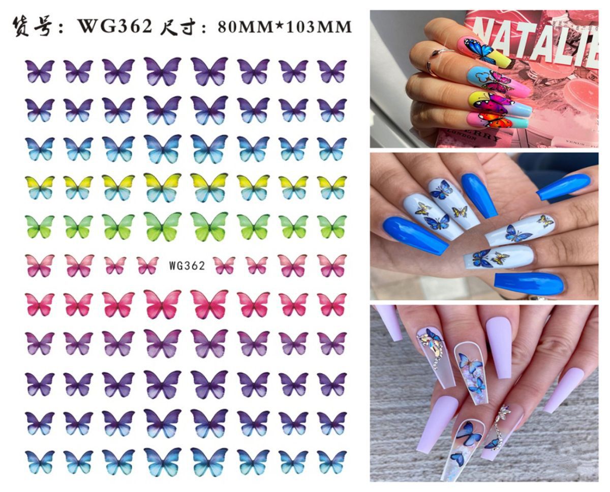 Nuevos productos de primavera de color mariposa pegatinas de manicuras de comercio electrónico transfronterizo pegatinas de manicuras mariposa WG1300-1311