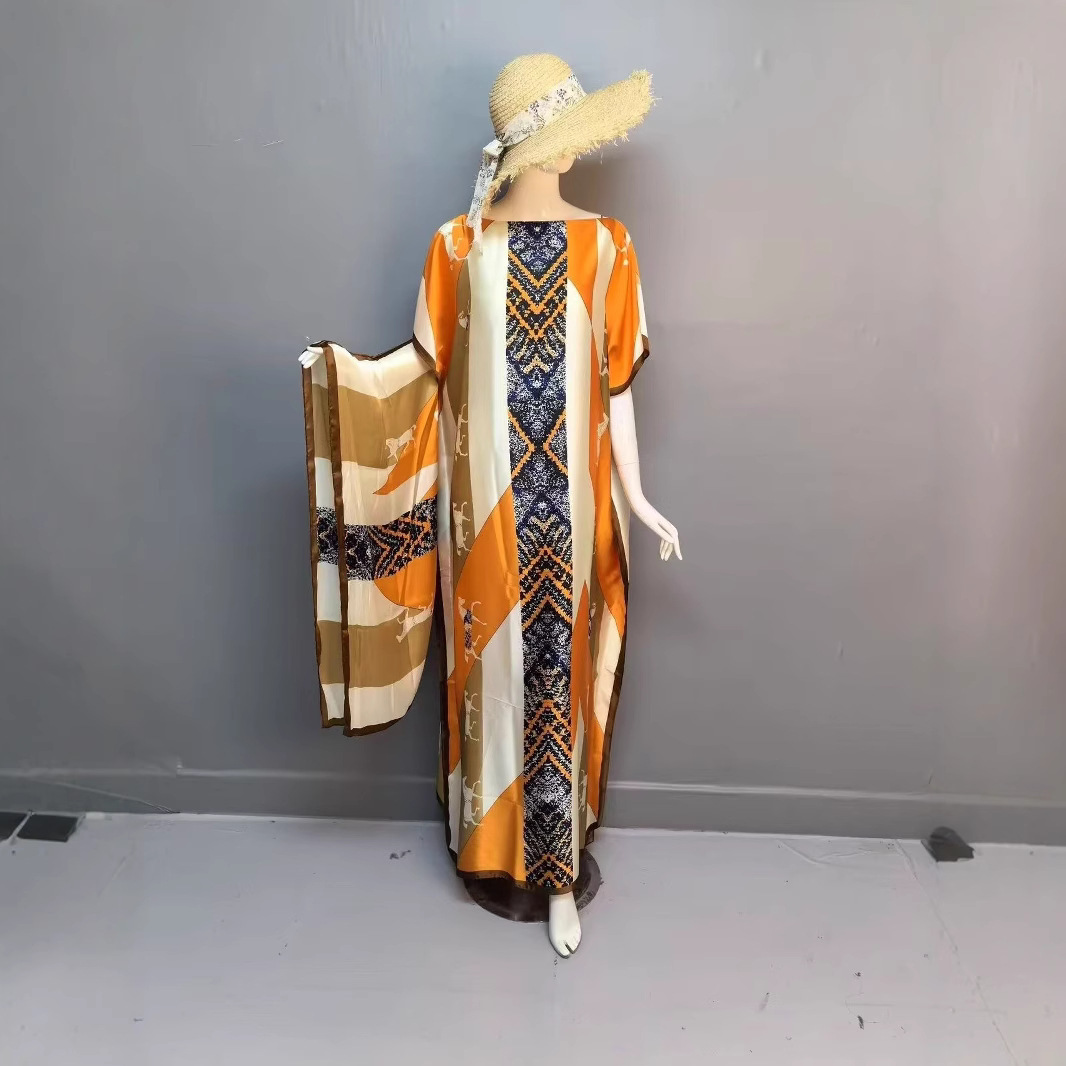 Elegant Muslim Abaya Dress – Modest Long Sleeve Kaftan With Batwing Cuffs (One Size Fits 140-145cm) Breathable Fabric_ecoleips.com