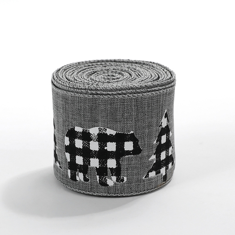 Cinta de lino sintético a cuadros blanco y negro para envolver regalos de Navidad, decoración de coronas navideñas, lazos, venta al por mayor