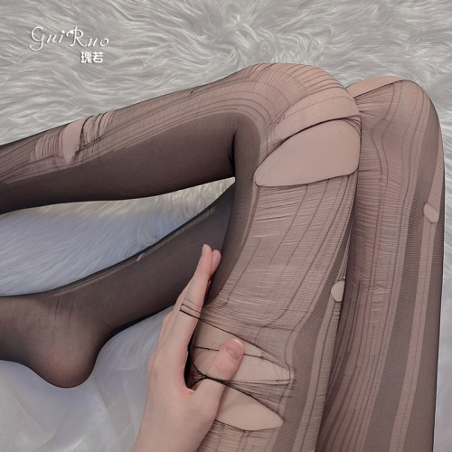 Guiruo's new sexy underwear women's stockings ultra-thin with any holes torn sexy see-through temptation beautiful legs stockings w7