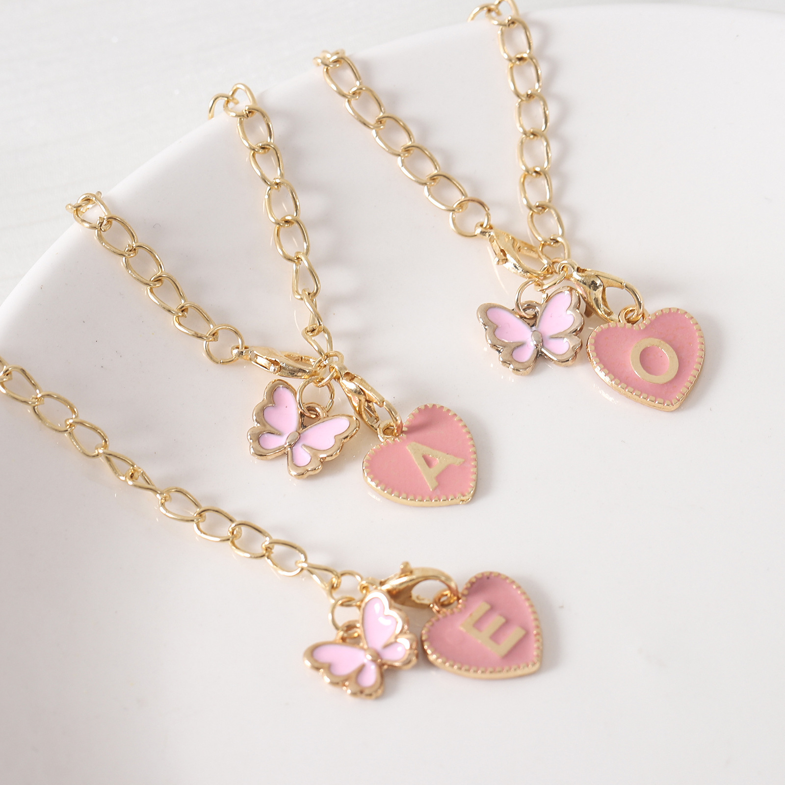 Letter, Heart Shape, Butterfly Pattern 1 Piece Sweet Letter Heart Shape Butterfly Alloy Enamel Pendant