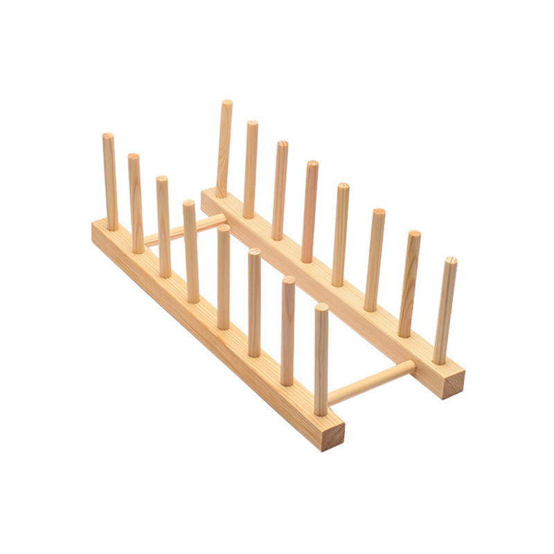 Escurridor y Organizador de Platos de Madera de Pino para Cocina