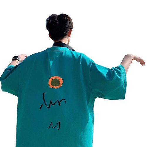 Small Daisy Literary Leisure Short Sleeve T-Shirt for Men Summer Salt and Pepper Leisure Hong Kong Style Oversize Half Sleeve Fashion Five Finger Sleeve