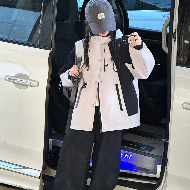 跨境女童冲锋衣外套2025新款儿童外穿初中生时髦秋装棒球连帽夹克|undefined
