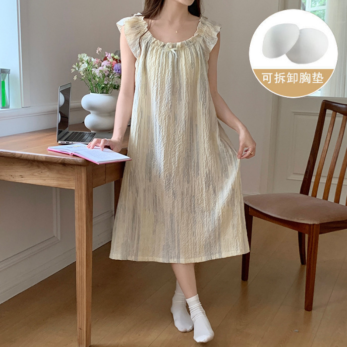 Pijama de verano, vestido de mujer, nuevo estilo con cojín de pecho, flores dulces, estudiantes, pijamas caseros, cabello de acento