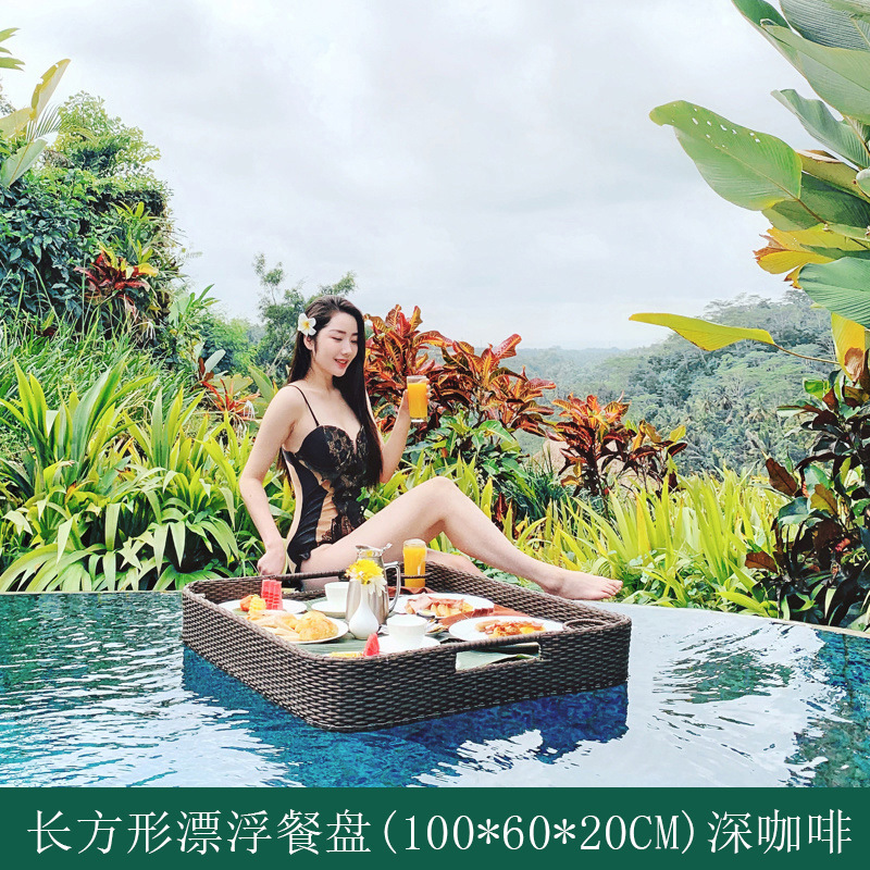 Té de la tarde de celebridades de Internet, cesta de ratán, bandeja de desayuno flotante de agua de Bali, bandeja flotante de la piscina de la villa del hotel
