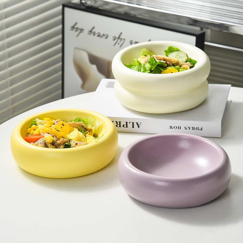 Milky White Donut Bowl Household Round Bowl Tableware Cute Korean Milk Bowl Salad Bowl Dessert Bowl Storage Box