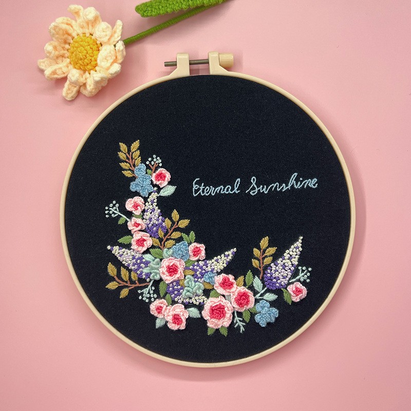 Lu bordado hecho a mano paquete de material de bricolaje decoración de la sala de estar colgando pintura transfronteriza descripción inglés flores brillantes y plantas traje