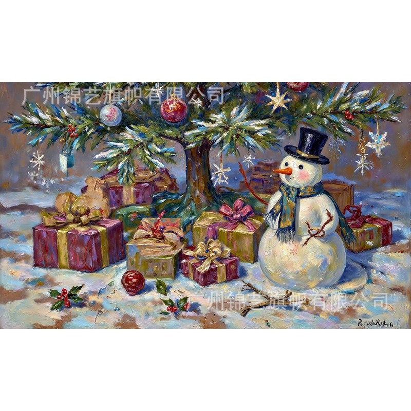 2025 新しいクリスマス背景布サンタクロース雪だるま油絵スタイルバナーホリデーパーティー装飾雰囲気|undefined