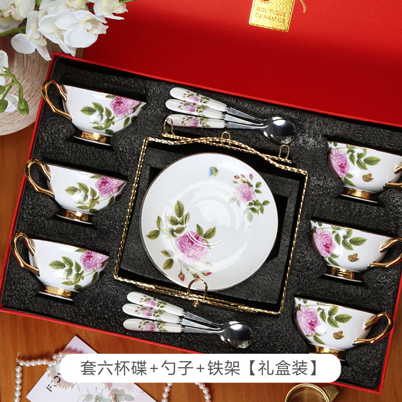 Taza y platillo de café de porcelana taza y platillo de cerámica estilo europeo Oro Negro taza de té Flor de alta calidad juego de té de la tarde caja de regalo