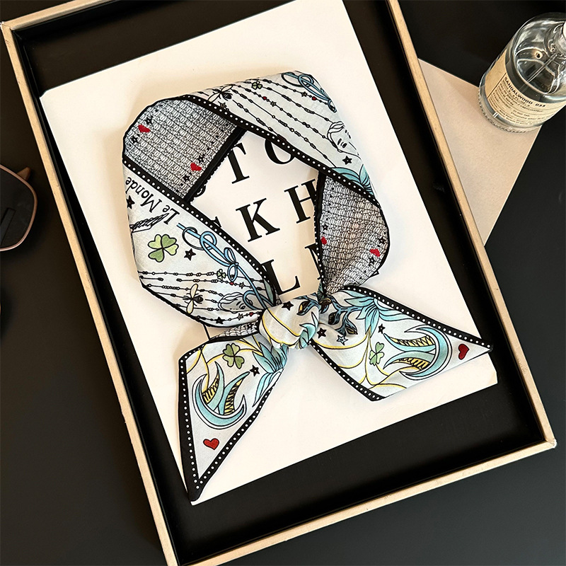 Bufanda de seda, tira delgada y larga, sentido de alta gama, nuevo bolso de la marca del tarot de la constelación, pañuelo para el cabello, cinturón para el cabello, cinturón para la cintura