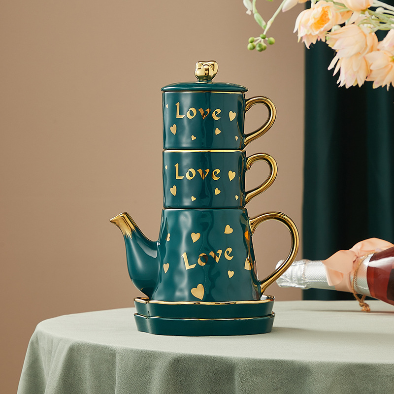 Ins tetera de cerámica taza regalo del día de san valentín amazon venta caliente juego de té taza de té traje sala de estar casa