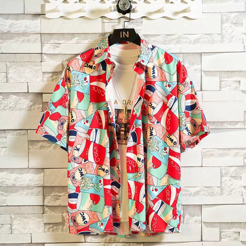 Camisa de moda de verano popular de moda juvenil de media manga elegante de Harajuku nuevo flojo artístico a juego para hombres