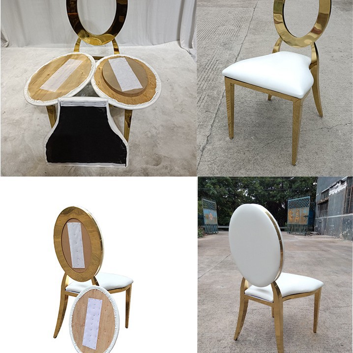 Sillas de comedor de acero inoxidable de Guangdong, sillas para banquetes, hoteles y bodas, sillas apilables con respaldo, taburetes de exterior de lujo ligero