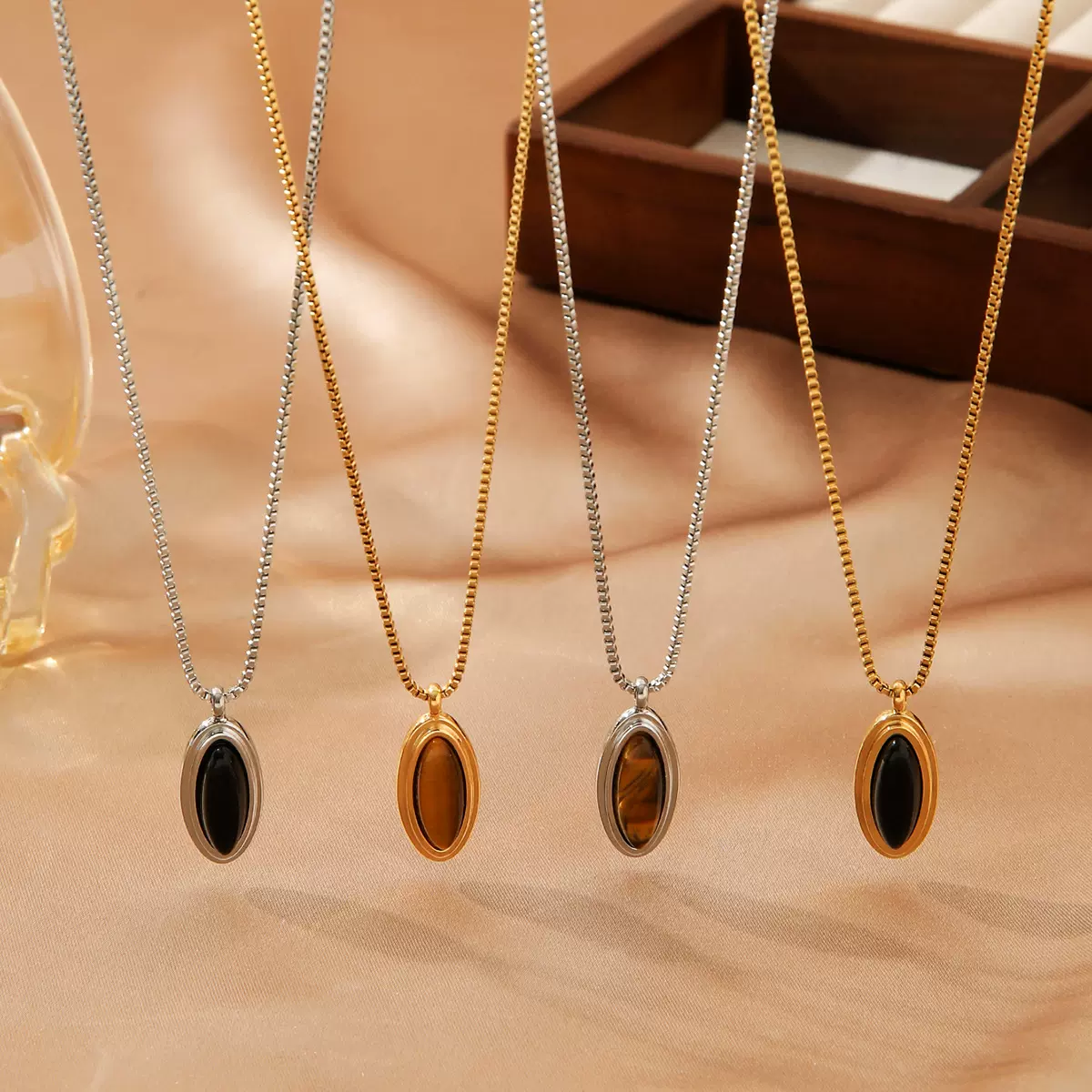 时尚百搭个性复古吊坠项链ins欧美轻奢美拉德虎眼石镶嵌百搭颈链