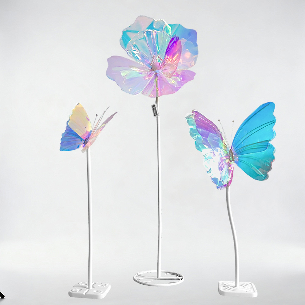 Flores láser flash, tarjetas de perforación de fotos, mariposa, decoración floral, accesorios de decoración de apertura del centro comercial
