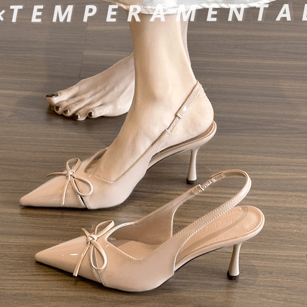 In Stock, Dropshipping Available~ Unique Design Bow-Knot Hollow-Out Fairy-Style French High Heels for Women, Backless Single Shoes