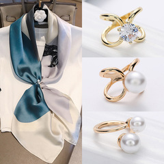絲巾扣小方巾扣環珍珠水晶胸針單環女十字百搭時尚創意全新