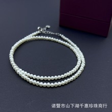 淡水珍珠項鏈3-4mm小米鏈baby鎖骨鏈簡約S925銀愛心尾鏈扣時尚