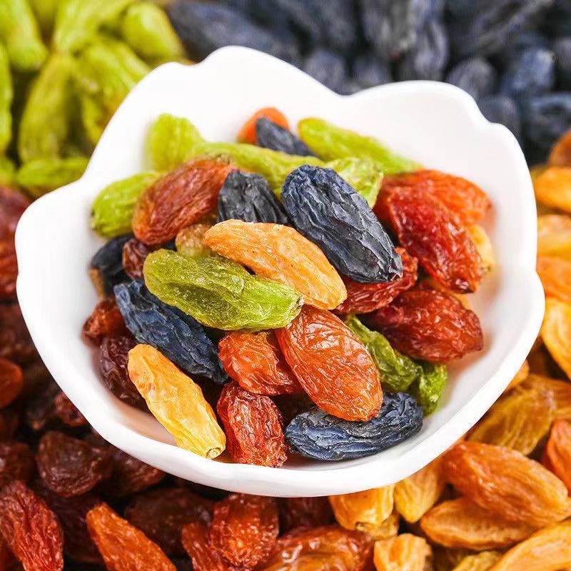 Four-Color Raisins, Xinjiang Specialty, Wholesale and Distribution, 500g, Washed Black, Blackcurrant, Red, Green, Fragrant Yellow Raisins