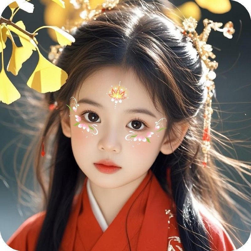 Hanfu Eyebrow Sticker Children's Flower and Mother-in-the-Mother Performance Makeup Sticker Corner Sticker Colored Painting Antique Forehead Face