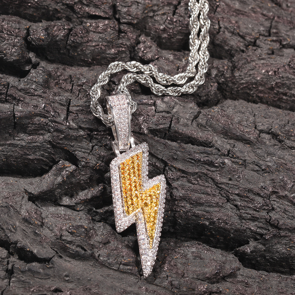 Hip-hop Lightning Stainless Steel Inlaid Zircon Pendant Necklace display picture 3