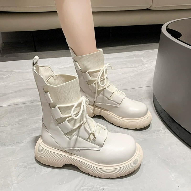 Martens demi‑season ankle boots with elastic sock, platform, western style