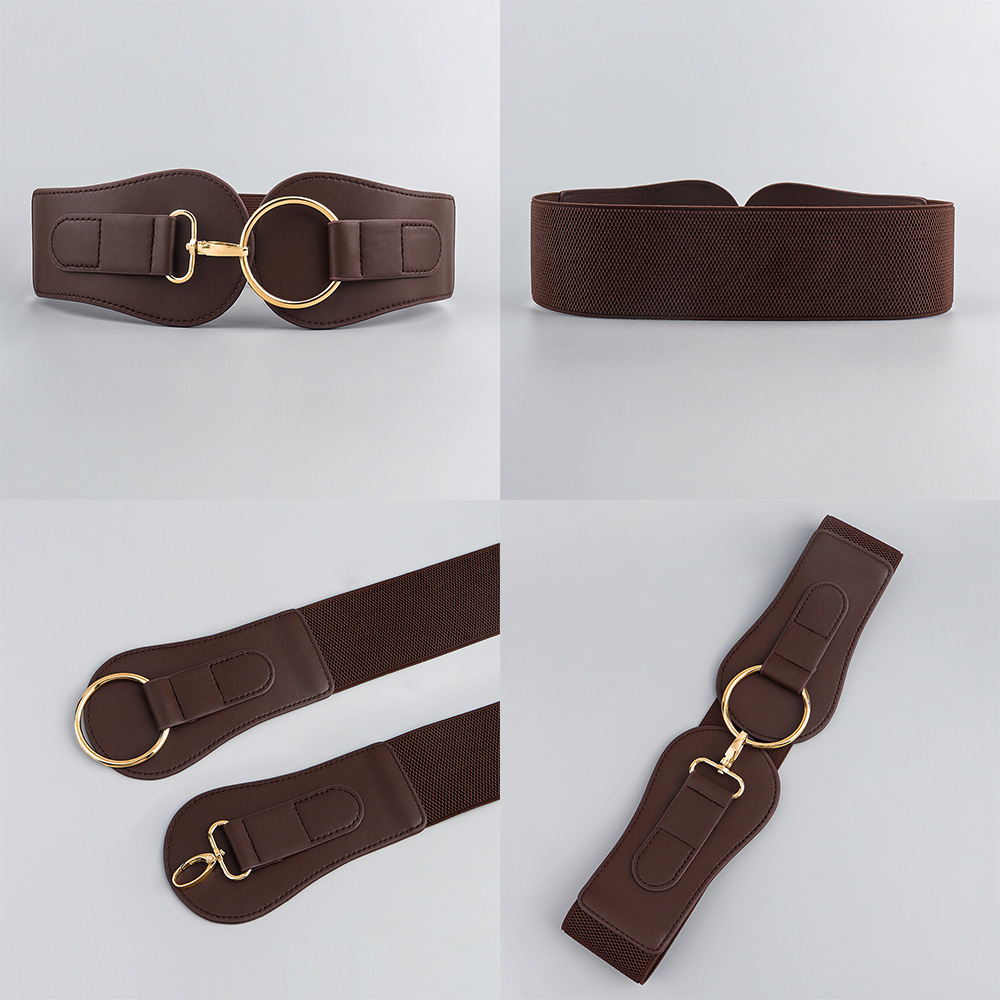 Autumn and Winter New Product Waist Cover Women's Simple and Versatile Coffee Decorative Coat Korean Version Fashion Elegant PU Elastic Belt_voghion.com