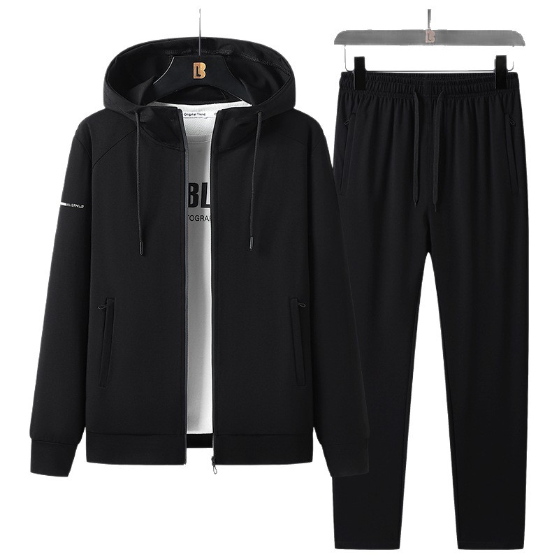 Trajes de ocio transfronterizos para hombres encapuchados chaqueta de primavera y otoño para correr ropa deportiva cardigan de mediana edad y suéter conjunto de dos piezas
