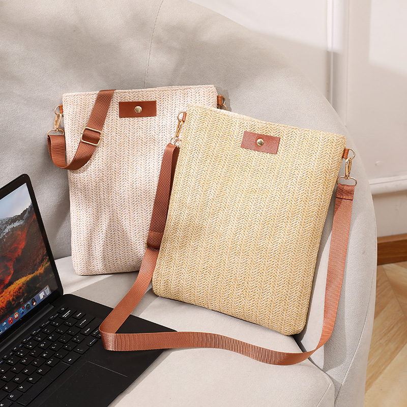 Bolsa de mujer en stock, bolsa de paja transfronteriza, bolsa de hombro, bolsa de balde, bolsa de playa, bolsa de tote, correa de hombro ancha ajustable, estilo de vacaciones portátil