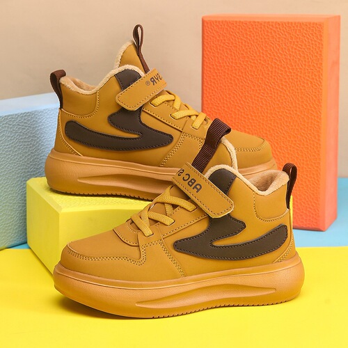 Boys 'second-cotton shoes, new winter mid-sized children with velvet thick soft sole waterproof skate shoes, children's sports running shoes