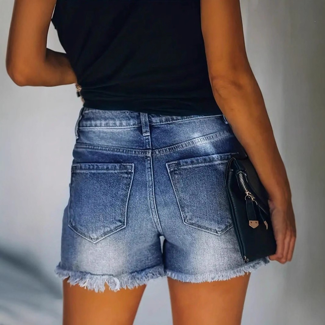 Shorts de Mezclilla para Mujer de Mezclilla de Algodón, Cintura Media, Corte Recto