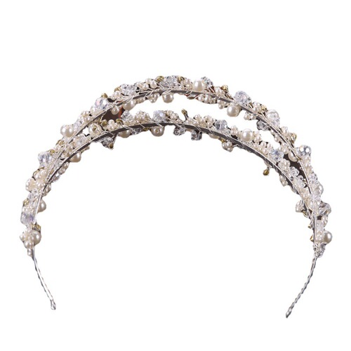 New bridal tiara double row pearl handmade crystal headband princess dress wedding accessories fashion alloy hair accessories