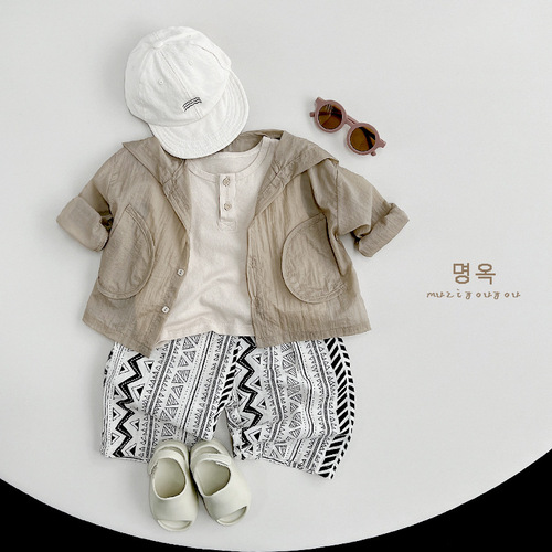 Good for daily wear~Baby vest 2024 summer Korean style sleeveless T-shirt tops for boys and girls, children's forest style children's clothing trend