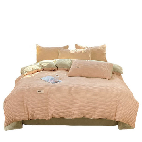 Korean-style high-value water-washed cotton bubble gauze four-piece set, ins-style solid-color duvet cover and bed sheet set wholesale