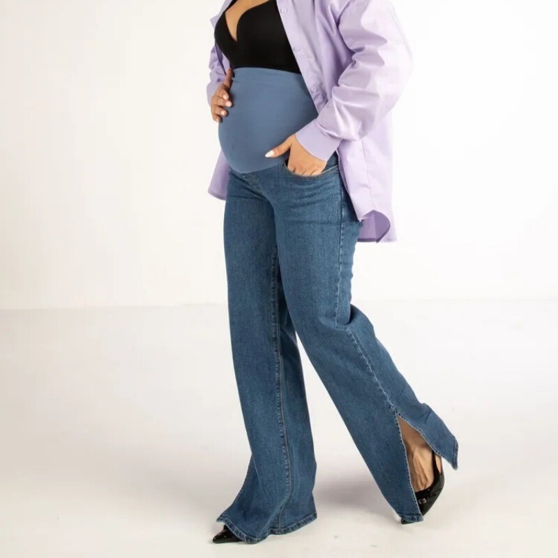 Foreign Trade Pregnant Women's Jeans Wide Leg Split Long European and American Style Spring Autumn Winter Casual Pants Customized