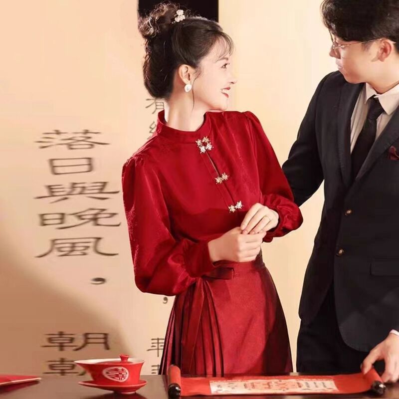 大码胖mm红色马面裙敬酒服秋冬加绒厚新娘中式订婚礼服套装200斤|undefined